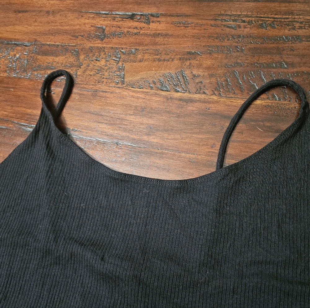 Black Ribbed Spaghetti Strap Dress